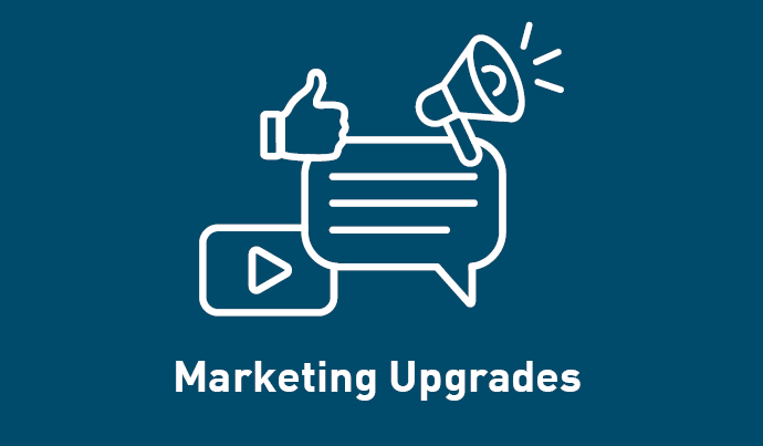 Icon cluster with speech bubble, megaphone, thumbs up and YouTube 